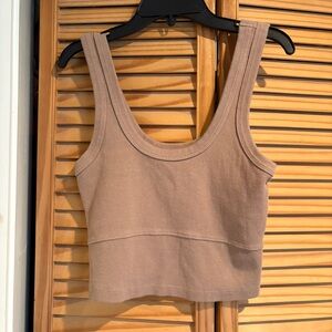 UpWest Women’s Tan Ribbed Crop Top Layerong Tank size small cotton